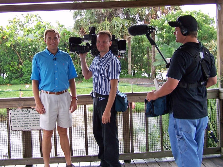 Cary Harrison on location with the crew
